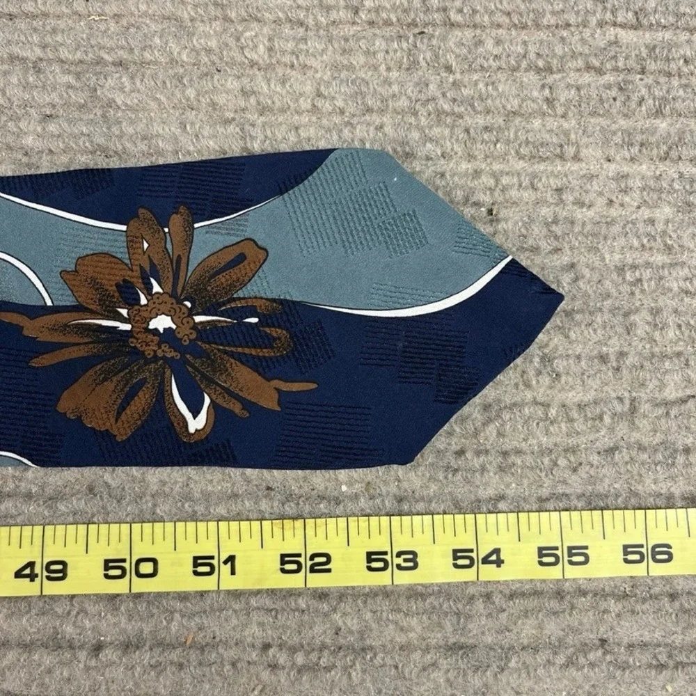 Embassy Square Mens Navy Blue Floral Abstract Silk Blend Necktie Tie